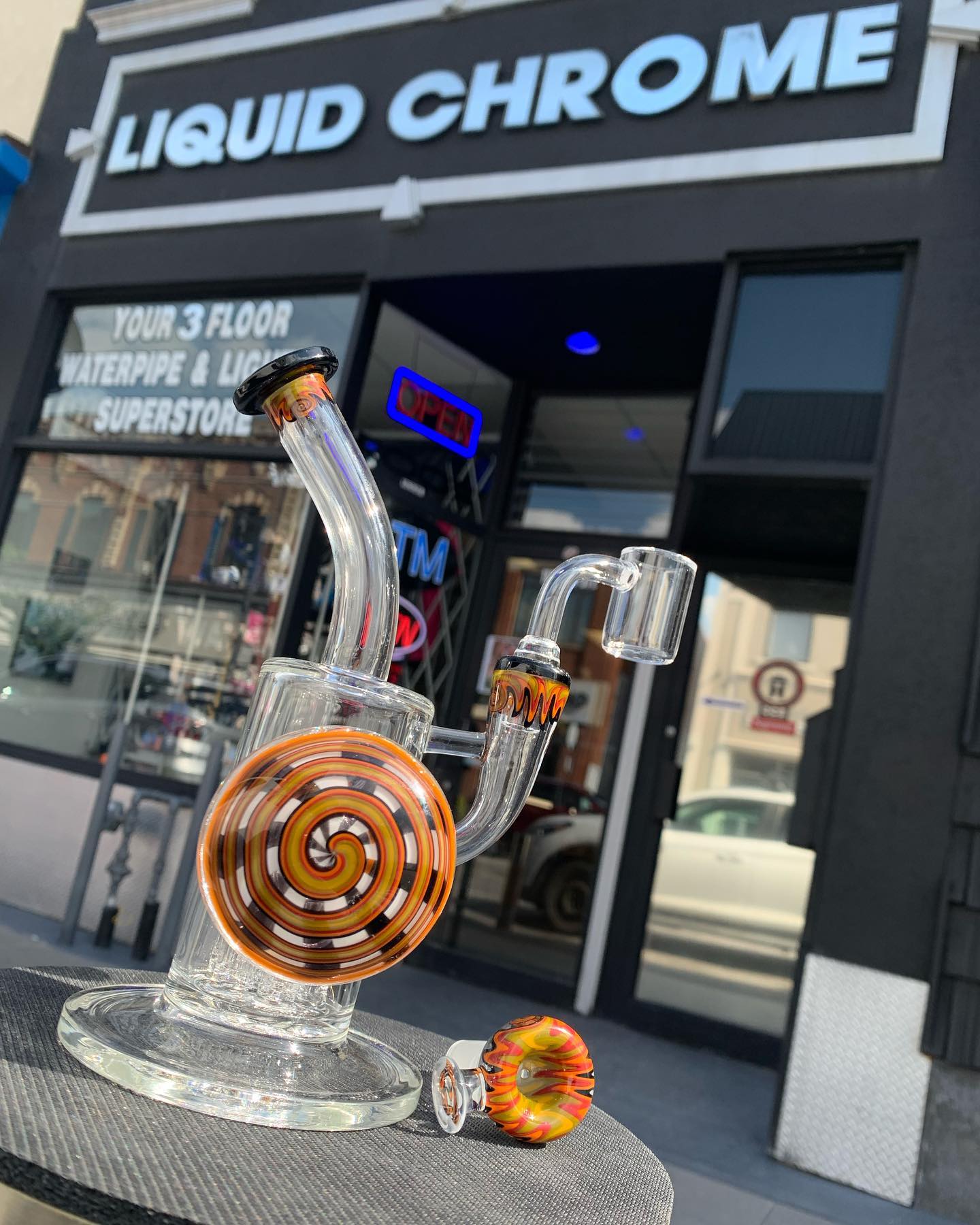 Custom Glass Piece outside store front